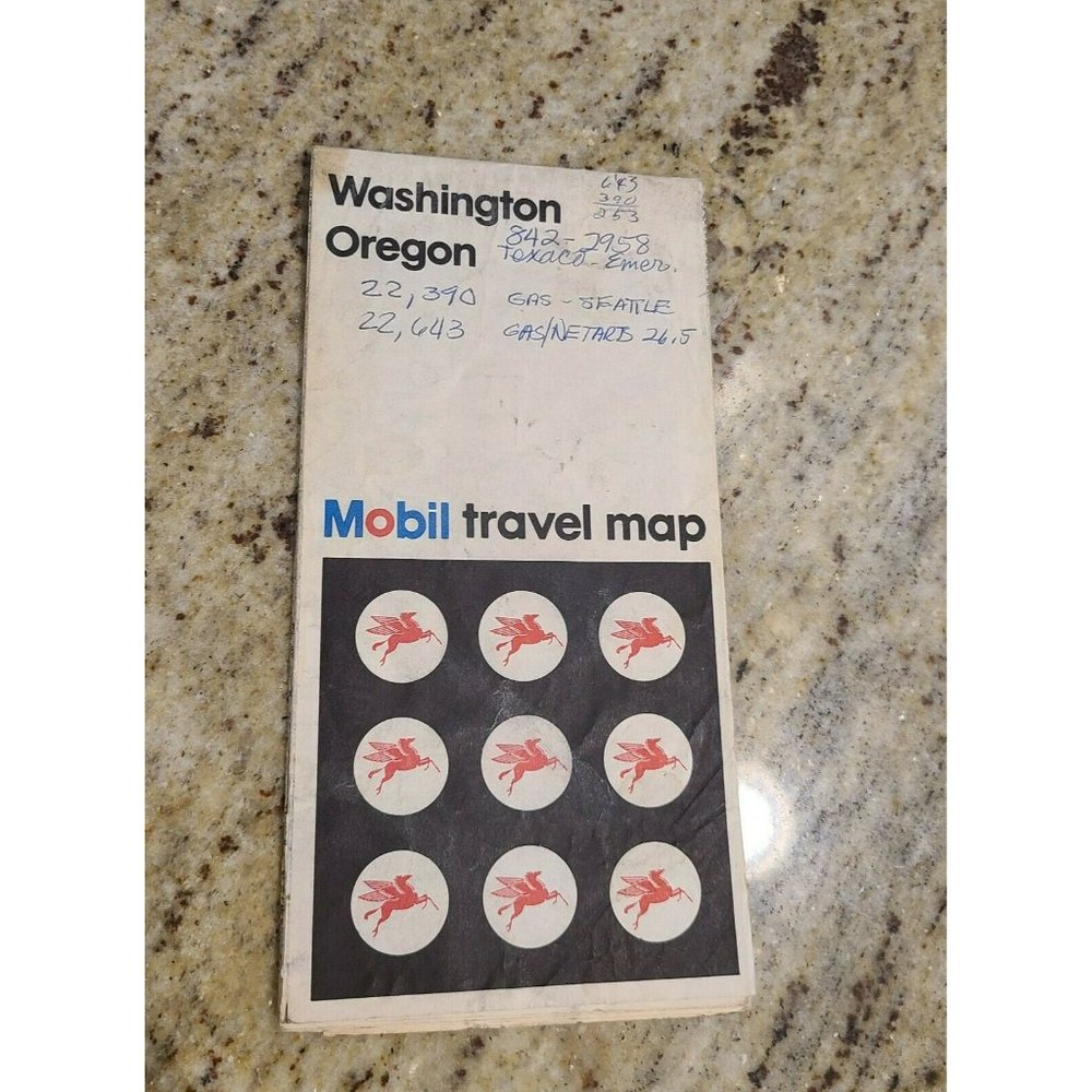 VINTAGE MOBIL WASHINGTON & OREGON TRAVEL MAP 1974